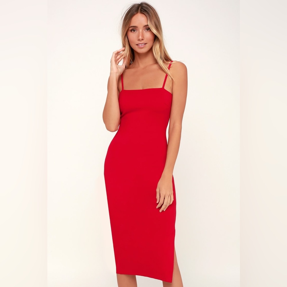 NWT Lulu’s | Paulina Red Bodycon Midi Dress